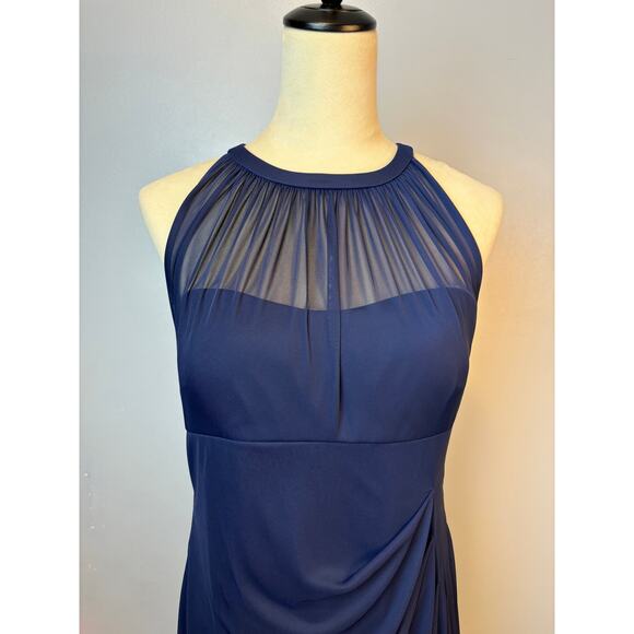David’s Bridal NWT Sleeveless Long Mesh Dress Illusion Neckline Navy Sz. 10 - Picture 7 of 9